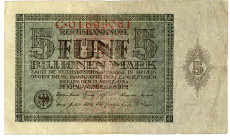 DEUTSCHES REICH BIS 1945, Geldscheine der Inflation, 1919-1924, 5 Billionen Mark 15.3.1924, Serie C.
IV
Ros.138; Grab.DEU-172