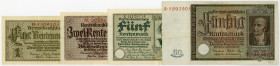 DEUTSCHES REICH BIS 1945, Ausgaben der Deutschen Rentenbank, 1923-1937, 1, 2, 5, 50 Rentenmark. 4 Scheine.
I-III
Ros.164; -167