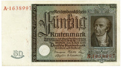 DEUTSCHES REICH BIS 1945, Ausgaben der Deutschen Rentenbank, 1923-1937, 50 Rentenmark 6.7.1934, Serie A.
III
Ros.165