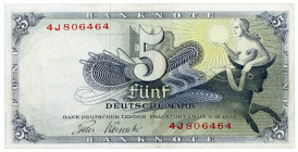 BUNDESREPUBLIK DEUTSCHLAND AB 1948, Noten der Bank Deutscher Länder, 1948-1949, 5 Mark 9.12.1948, 1-stellige Serienziffer mit einem Serienbuchstabe vo...