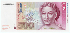 BUNDESREPUBLIK DEUTSCHLAND AB 1948, Noten der Deutschen Bundesbank, 1960-1999, 500 Deutsche Mark 1.8.1991, Ersatznote YA.
I
Ros.301b