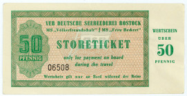 DEUTSCHE DEMOKRATISCHE REPUBLIK, 1948-1989, VEB Deutsche Seerederei Rostock. 50 Pfennig, Storeticket.
II+