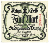 NEBENGEBIETE, Danzig, 1914-1938, 5 Mark 12.10.1918, ohne Wz. Rs.gedruckter Stempel Ungültig.
I
Ros.786a; Gei.18.090.02