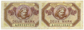 NEBENGEBIETE, Saarland, 1930-1948, 2x 2 Mark 1947, Saarmark.
III
Ros.868; Grab.SAR-9