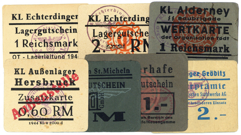 GEFANGENENLAGER, Konzentrationslager. 7 Fantasiefälschungen verschiedener Lager....