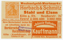 BRIEFMARKENNOTGELD, Köln, Horbach & Schmitz. 10 Pfennig o.J. Wechselgeld Wertmarke.
I