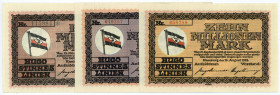 HAMBURG, Hamburg, Hugo Stinnes Linien. 5, 10 Million Mark 18.8.1923, 1 Millionen Mark 1.9.1923. 3 Scheine.
I-
Ke.2135a,b