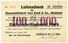 RHEINPROVINZ, Bielstein, Gussstahlfabrik Carl Kind & Co. 100.000 Mark 9.8.1923.
III
Ke.419