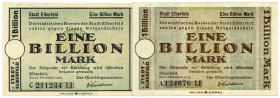 RHEINPROVINZ, Elberfeld, Stadt. 2x1 Billion Mark 6.11.1923/27.11.1923. 2 Scheine.
III/I-
Ke.1294aa; hh