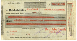 RHEINPROVINZ, Remscheid, Deutsche Bank. 100.000 Mark 5.7.1923.
III-
Ke.4524a