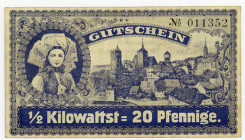 SACHSEN, Bärwalde, Elektrizitätswerk. Gutschein 1/2 KWh = 20 Pfennig o.D..
III
Müller 0165.2