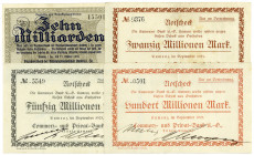 SACHSEN, Kamenz, Commerz- und Privatbank AG. 20, 50, 100 Millionen Mark 09.1923. DAZU:Amtshauptmannschaft. 10 Milliarden Mark 27.10.1923. 4 Scheine.
...