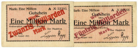 SACHSEN-ANHALT, Zeitz, Stadt. 20, 50 Milliarden Mark je Überdruck auf 1 Millionen Mark 15.08.1923. 2 Scheine.
III