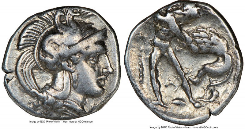 CALABRIA. Tarentum. Ca. 380-280 BC. AR diobol (12mm, 10h). NGC Choice VF. Ca. 32...