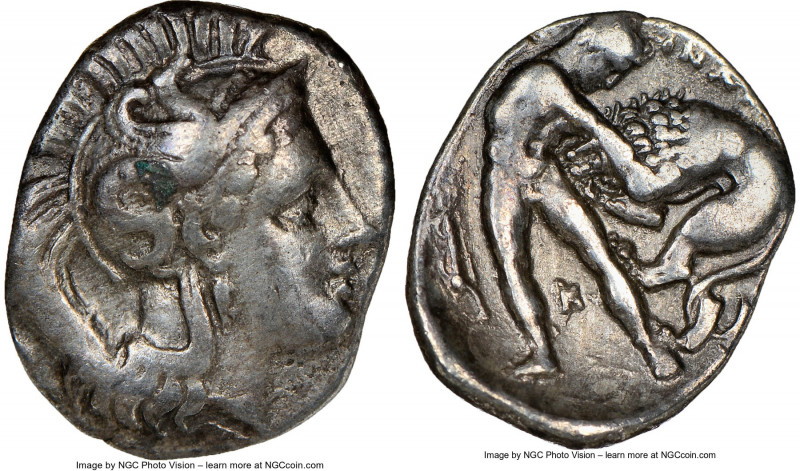 CALABRIA. Tarentum. Ca. 380-280 BC. AR diobol (13mm, 5h). NGC Choice VF. Ca. 325...