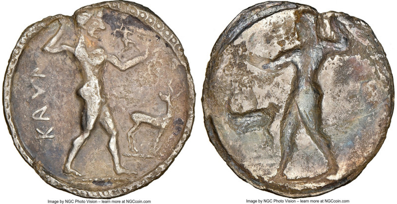 BRUTTIUM. Caulonia. Late 6th century BC. AR stater or nomos (29mm, 7.01 gm, 12h)...