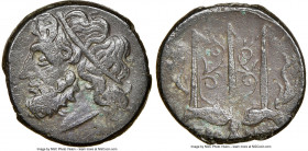 SICILY. Syracuse. Hieron II (ca. 275-215 BC). AE litra (19mm, 10h). NGC Choice VF. Head of Poseidon left, wearing taenia / ΙΕΡΩ-ΝΟΣ, trident head, dol...