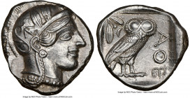 ATTICA. Athens. Ca. 440-404 BC. AR tetradrachm (25mm, 17.20 gm, 3h). NGC Choice AU 5/5 - 4/5. Mid-mass coinage issue. Head of Athena right, wearing cr...