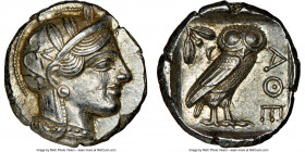 ATTICA. Athens. Ca. 440-404 BC. AR tetradrachm (24mm, 17.21 gm, 7h). NGC Choice AU 5/5 - 4/5. Mid-mass coinage issue. Head of Athena right, wearing cr...
