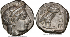 ATTICA. Athens. Ca. 440-404 BC. AR tetradrachm (23mm, 17.17 gm, 9h). NGC AU 4/5 - 4/5. Mid-mass coinage issue. Head of Athena right, wearing crested A...