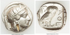 ATTICA. Athens. Ca. 440-404 BC. AR tetradrachm (25mm, 17.21 gm, 7h). AU, Full Crest, test cut. Mid-mass coinage issue. Head of Athena right, wearing c...