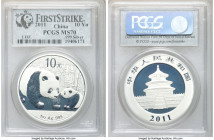 People's Republic 10-Piece Lot of Certified Panda 10 Yuan (1 oz) 2011 MS70 PCGS, KM1980. All encased in "First Strike" holders. Sold as is, no returns...