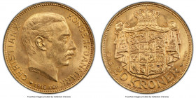 Christian X gold 20 Kroner 1916 (h)-VBP MS65 PCGS, Copenhagen mint, KM817.1. Mint bloom and deep gold color. 

HID09801242017

© 2020 Heritage Auc...