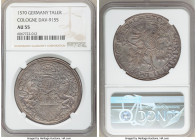 Cologne. Free City Taler 1570 AU55 NGC, KM-MB210, Dav-9155. With title of Emperor Maximilian II. Pastel periwinkle blue and gold toned. 

HID0980124...