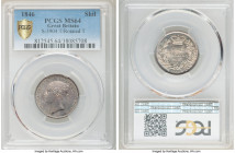Victoria Shilling 1846 MS64 PCGS, KM734.1, S-3904. Variety with T over Rotated T in VICTORIA. Red-gold tinted gray toning. 

HID09801242017

© 202...