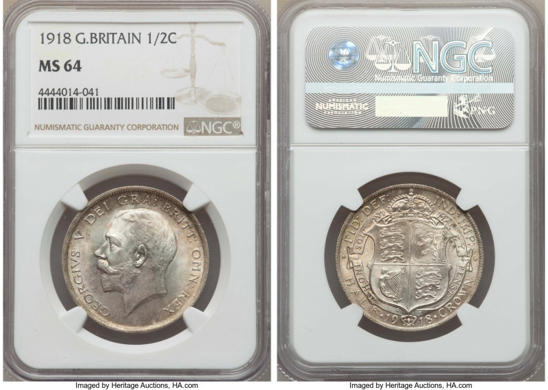 George V 1/2 Crown 1918 MS64 NGC, KM818.1, S-4011. Olive-tan toning. 

HID0980...