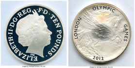 Elizabeth II silver Proof "London 2012 Olympics" 10 Pounds (5 oz.) 2012 UNC, KM1227. Mintage: 7,500. Depicting a regal portrait of Elizabeth II and a ...