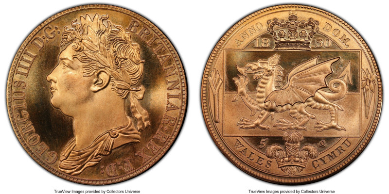 George IV brass INA Retro Fantasy Issue "Wales" Crown 1830-Dated (2007) MS67 PCG...