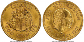 Republic gold "Jon Sigurdsson" 500 Kronur 1961 MS66 NGC, KM14. Mintage 10,000. Commemorates Jon Sigurdsson. AGW 0.2593 oz. 

HID09801242017

© 202...