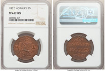 Carl XIV Johan 2 Skilling 1832 MS62 Brown NGC, Kongsberg mint, KM295. Red visible in recesses. 

HID09801242017

© 2020 Heritage Auctions | All Ri...