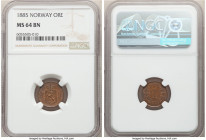 Oscar II Ore 1885 MS64 Brown NGC, Kongsberg mint, KM352. Key date in series, glossy brown surfaces with full details. 

HID09801242017

© 2020 Her...
