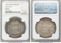 Charles III 8 Reales 1763/2 LM-JM AU53 NGC, Lima mint, KM-A64.1. Rare overdate. Two dot variety. 

HID09801242017

© 2020 Heritage Auctions | All ...