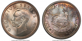 George VI Prooflike 5 Shillings 1948 PL67 PCGS, KM40.1. Peach toning on obverse with orange and violet reverse toning. 

HID09801242017

© 2020 He...