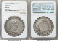 Adolf Frederick Riksdaler 1770-AL AU55 NGC, KM505. DAV-1733. Two year type, deep pearl-gray toning. 

HID09801242017

© 2020 Heritage Auctions | A...