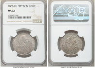 Gustaf IV Adolf 1/3 Riksdaler 1800-OL MS63 NGC, KM551. Two year type. Lovely pastel shades with mint bloom luster. 

HID09801242017

© 2020 Herita...