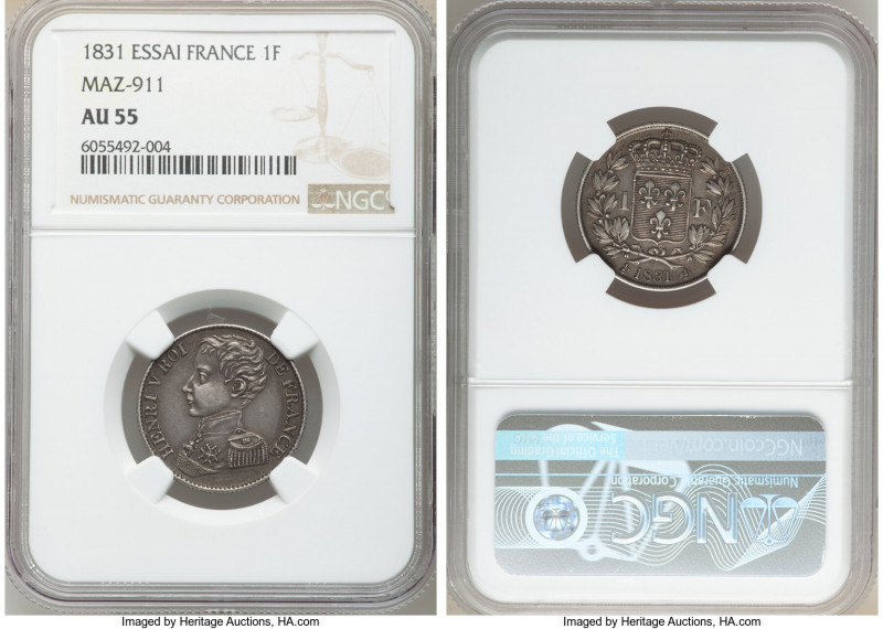 3-Piece Lot of Certified Assorted Issues NGC, 1) France: Henri V Pretender silve...