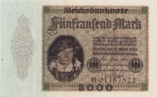 Deutsches Reich bis 1945
Geldscheine der Inflation 1919-1924 5000 Mark 15.3.1923. Serie B Ro. 86 Selten. II-III