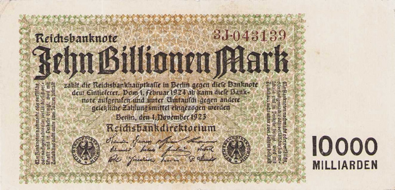 Deutsches Reich bis 1945
Geldscheine der Inflation 1919-1924 10 Billionen Mark ...