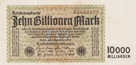 Deutsches Reich bis 1945
Geldscheine der Inflation 1919-1924 10 Billionen Mark 1.11.1923. Serie E Ro. 128 e Selten. III