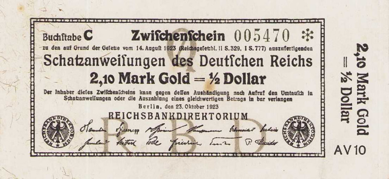 Deutsches Reich bis 1945
Wertbeständiges Notgeld 1923 0,42 Mark und 2,10 Mark G...