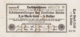 Deutsches Reich bis 1945
Wertbeständiges Notgeld 1923 0,42 Mark und 2,10 Mark Gold 23.10.1923. 0,42 Mark Gold mit FZ: M und 2,10 Mark Gold, KN 6-stel...