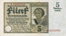 Deutsches Reich bis 1945
Deutsche Rentenbank 1923-1937 5 Rentenmark 2.1.1926. Serie M und S Ro. 164 b 2 Stück. I-