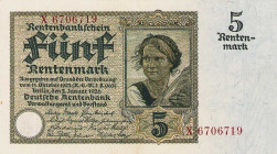 Deutsches Reich bis 1945
Deutsche Rentenbank 1923-1937 5 Rentenmark 2.1.1926. Serie X Ro. 164 a I-