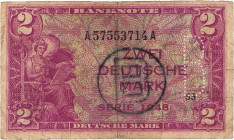 Bundesrepublik Deutschland
Bank deutscher Länder 1948-1949 2 DM 1948. Mit B-Stempel, Serie A / B (III) und mit B-Stempel und B-Perforation (etwas ver...