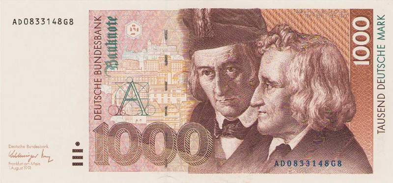 Bundesrepublik Deutschland
Deutsche Bundesbank 1960-1999 1000 DM 1.8.1991. Seri...