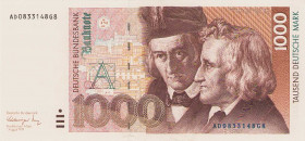 Bundesrepublik Deutschland
Deutsche Bundesbank 1960-1999 1000 DM 1.8.1991. Serie AD / G Ro. 302 a II